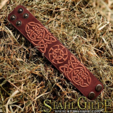   Leather Bracelet Cuff Wristband Kolovrat Symbol Slavic Pagan Celtic Knotwork Talisman Amulet Carving Leather